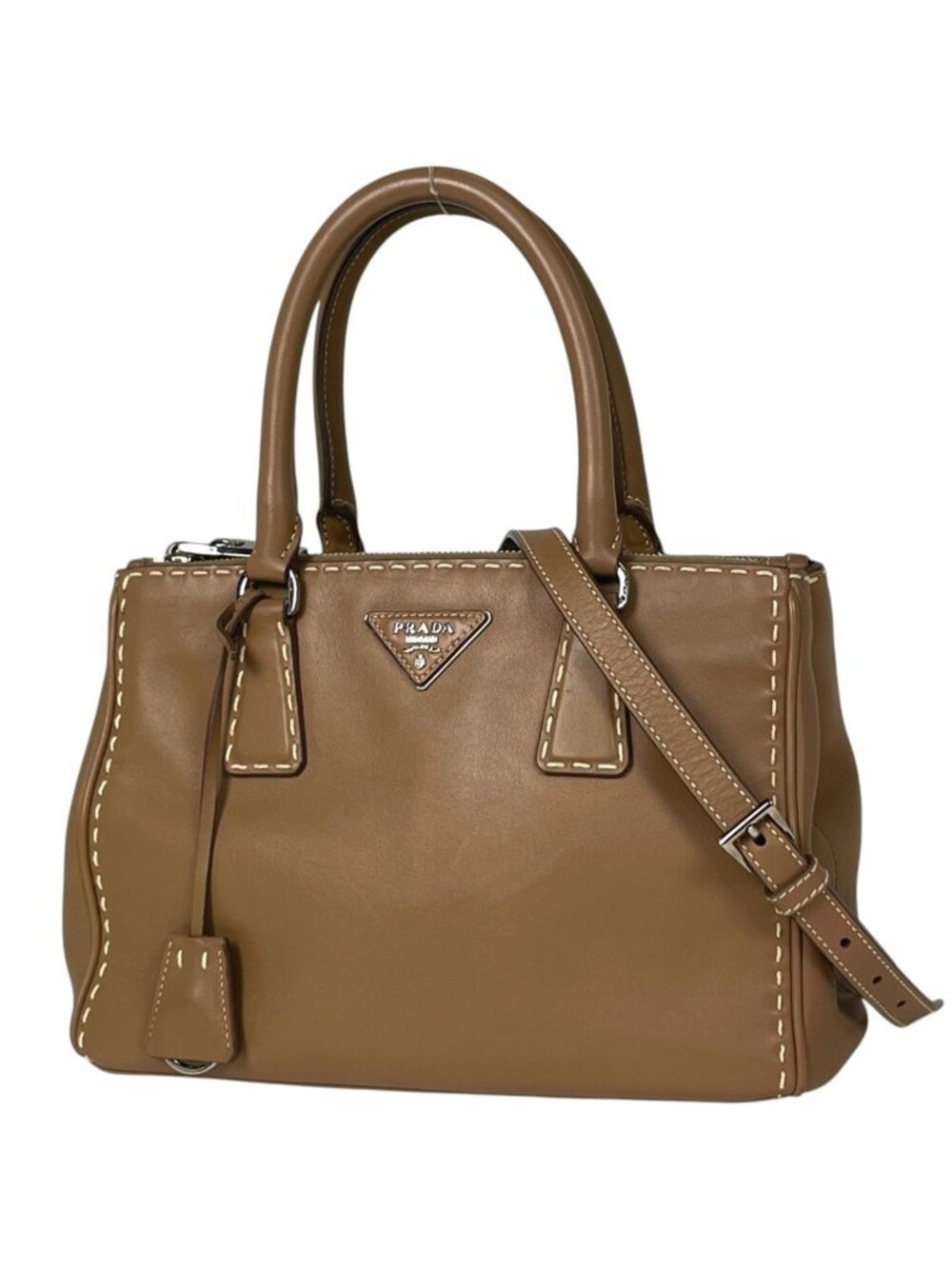 Prada Galleria Handbag 2-Way Stitch Leather Brown